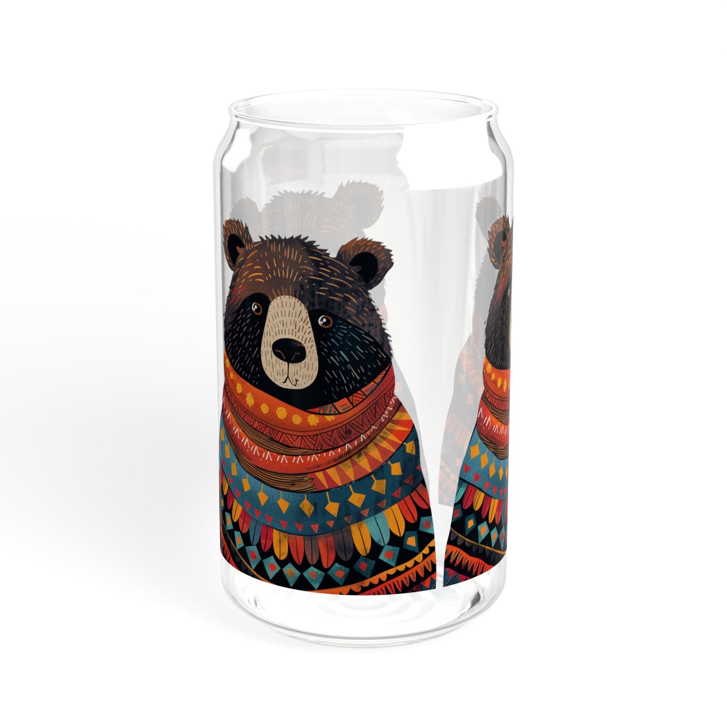 Uncle Bear Sipper Glass Tumbler - 16 oz - Wrap Yourself in Warmth with Uncle Bear's Cozy Charm! - From our Bear Family Collection.