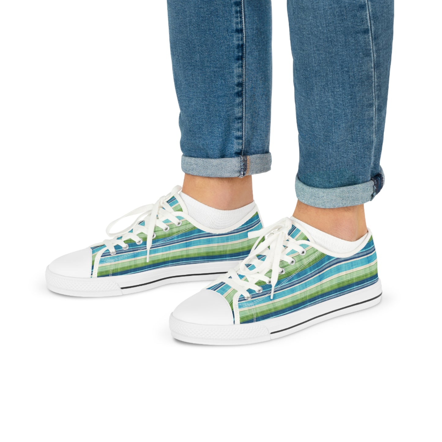 Ocean Whisper Stripes Men's Low Top Sneakers - Stride with the Current with Our Ocean Whisper Stripes Sneakers!