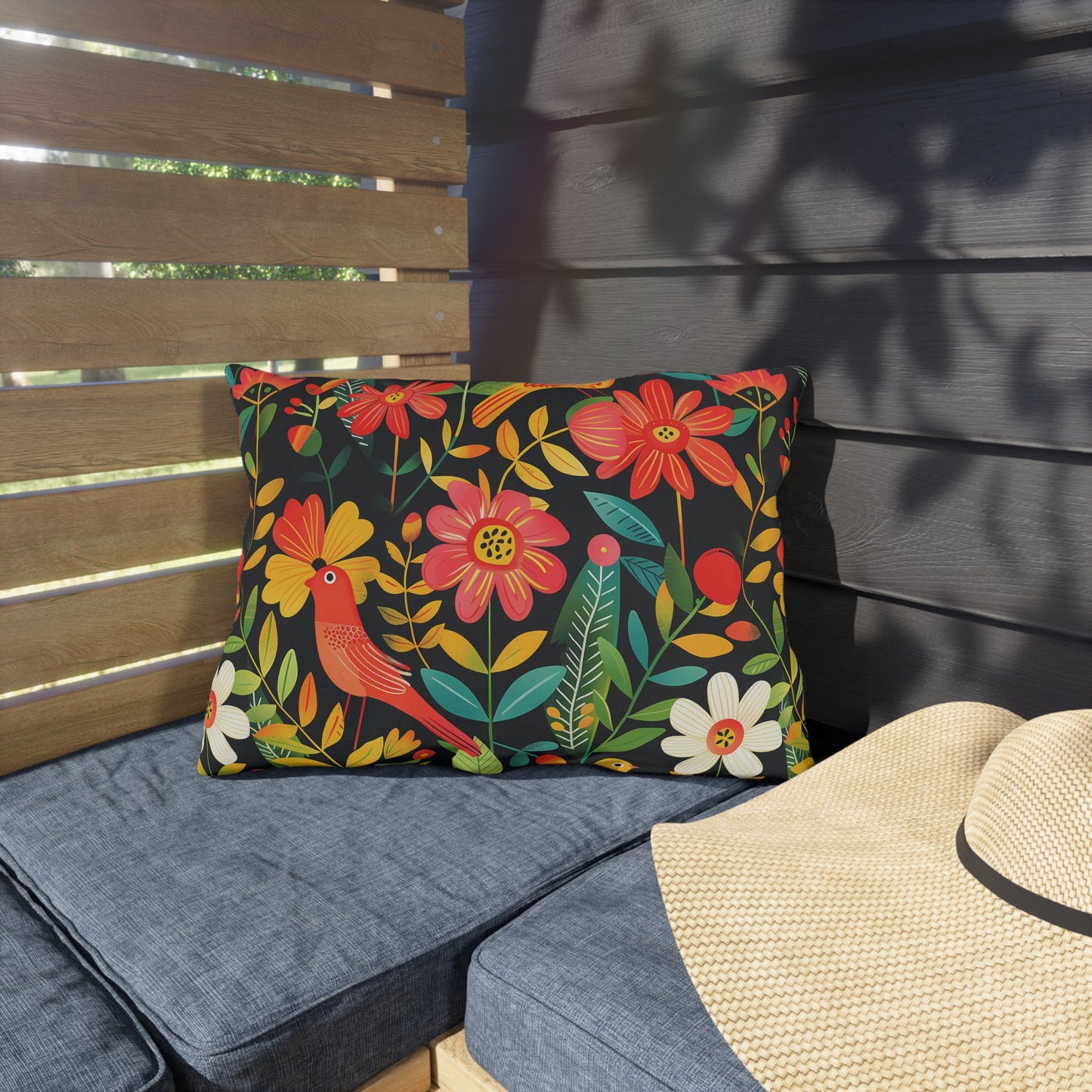 Blooming Bird Wonderland Outdoor Lumbar Pillow - Spun Polyester - Double-Sided Print - UV-Resistant - Water-Resistant - Lumbar size: 20" x 14"
