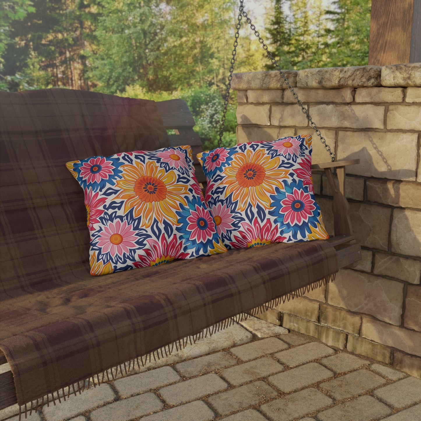 Sunsplash Petals Square Outdoor Pillow - Spun Polyester - Double-Sided Print - UV-Resistant - Water-Resistant - Available in 3 sizes.