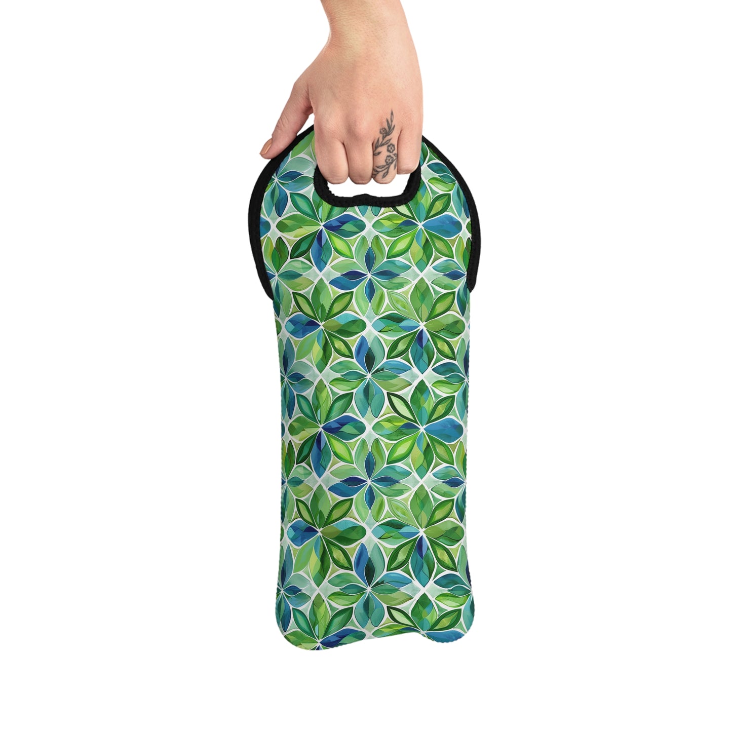 Spring Geo Flowers Wine Tote Bag - 100% Neoprene - Spring into Style with Geometric Charm!
