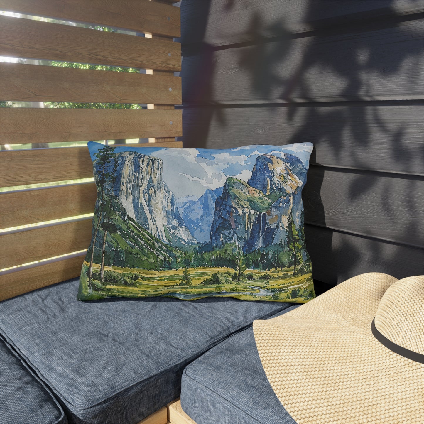 Yosemite Valley Vista Outdoor Lumbar Pillow - Spun Polyester - Double-Sided Print - UV-Resistant - Water-Resistant - Lumbar Size: 20" x 14"