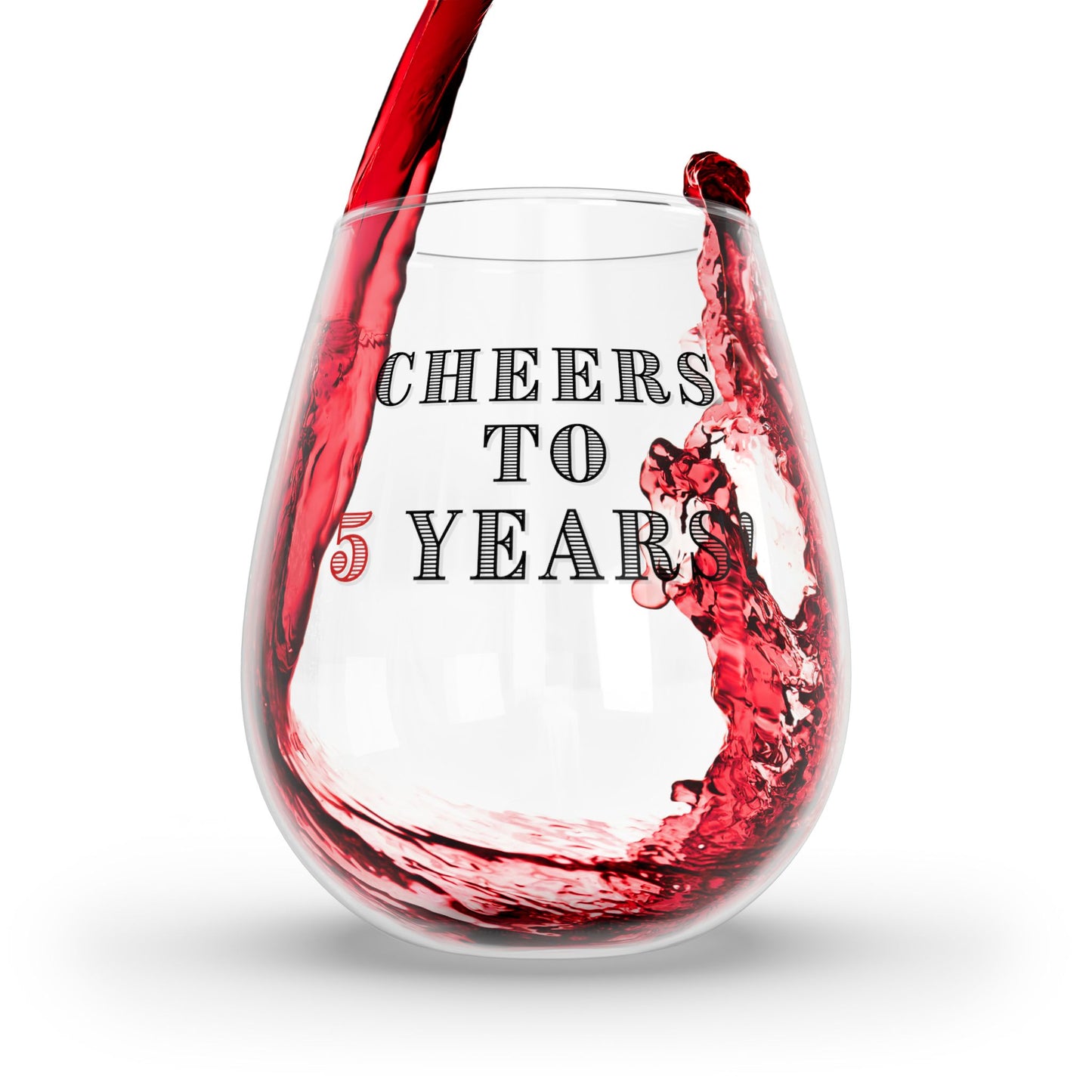 Cheers to 5 Years! Stemless Wine Glass - 11.75 oz - Celebrate Five Years of Memories in Style! From our Anniversary Collection.