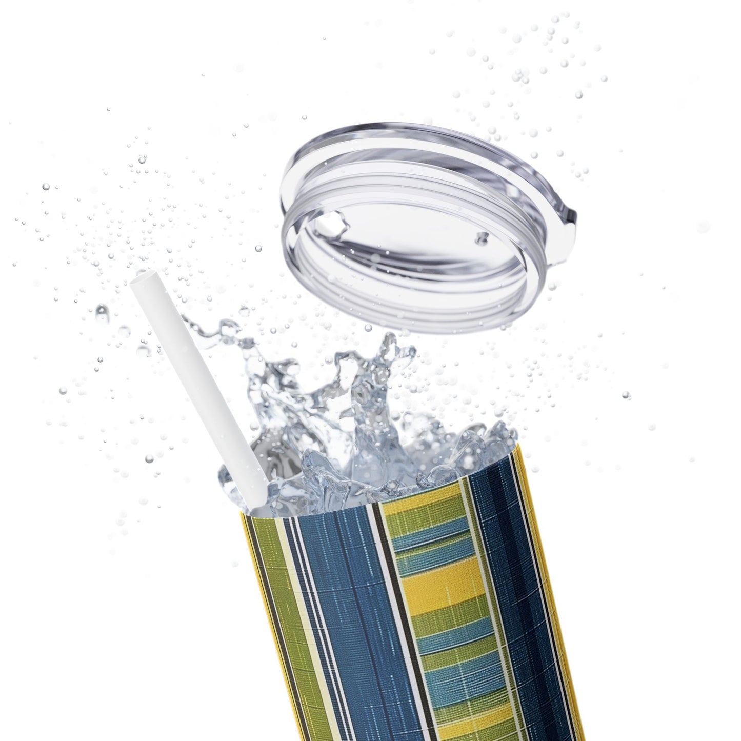 Summer Stripes Delight Skinny Tumbler with Straw - 20 oz. Insulated Stainless Steel - Stripe Up Your Summer with Every Sip!