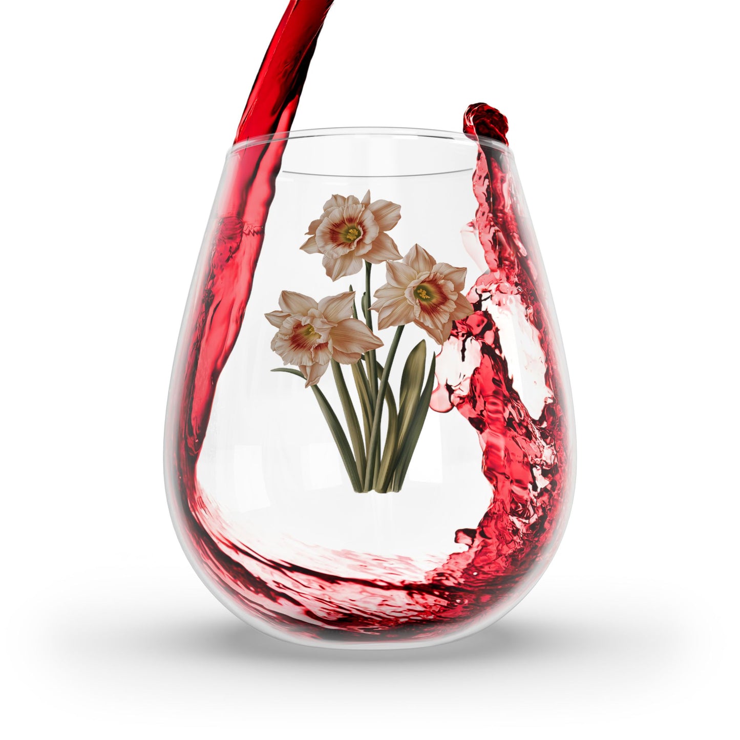December Birth Month Flower - Narcissus Stemless Wine Glass - 11.75 oz - Toast to December's Delicate Bloom! From our Blooming Celebrations Birth Flower Collection.