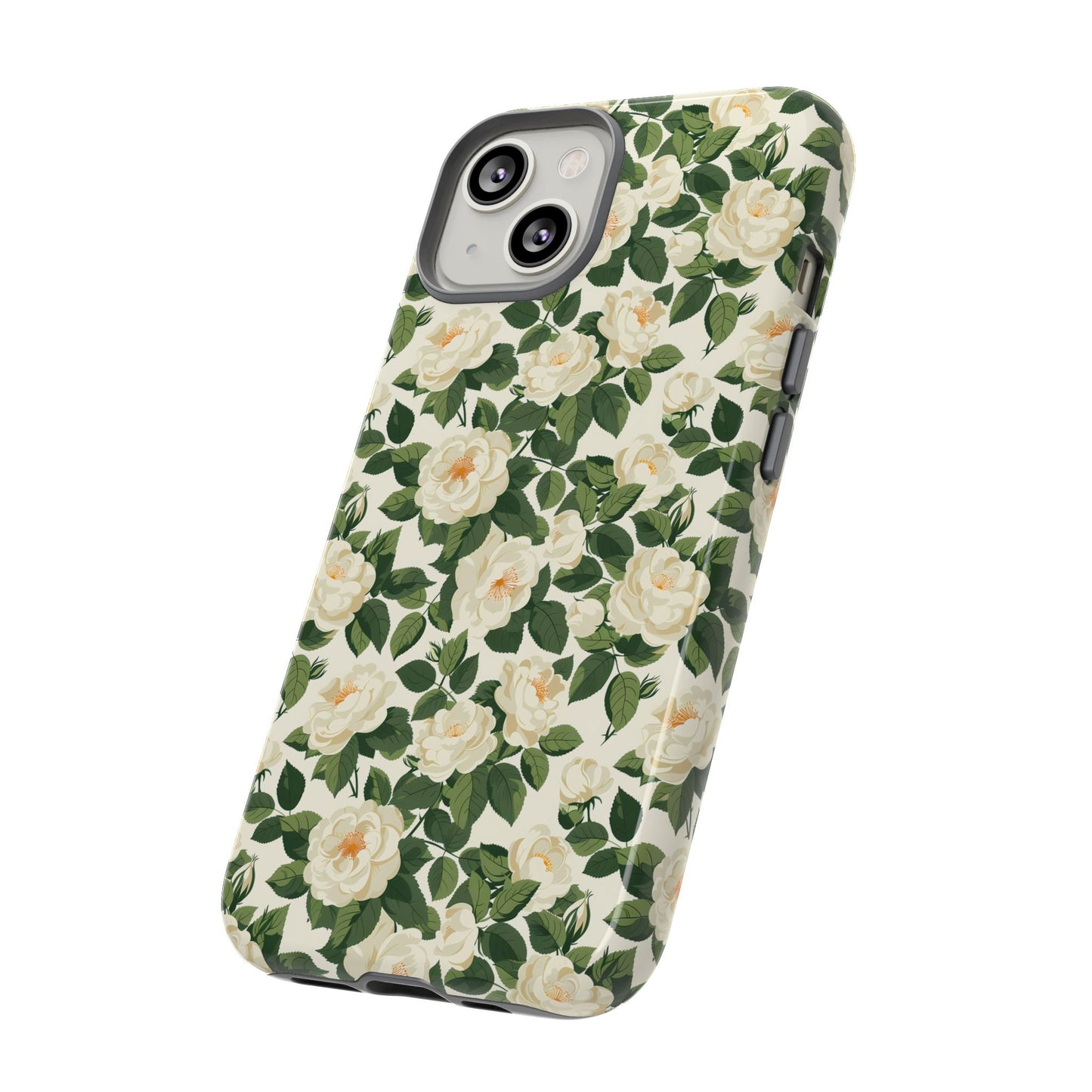 White Roses at Dawn Tough Phone Case for Apple iPhone, Samsung Galaxy, and Google Pixel.