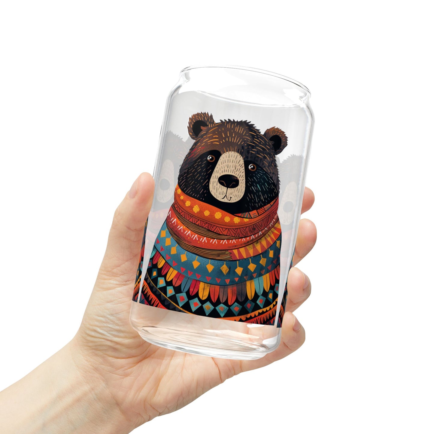 Uncle Bear Sipper Glass Tumbler - 16 oz - Wrap Yourself in Warmth with Uncle Bear's Cozy Charm! - From our Bear Family Collection.
