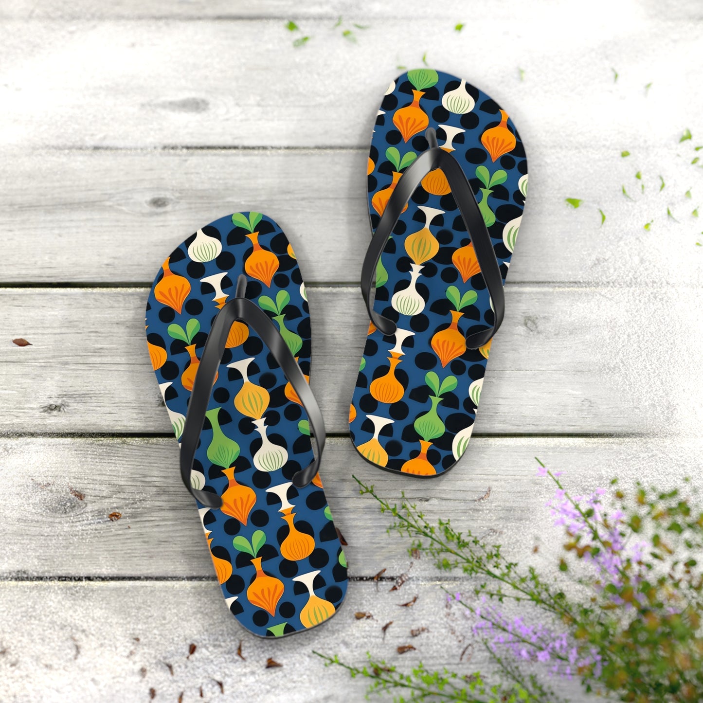 Mod Floating Vases Flip Flops. 5/8" Thick Comfortable Summer or Winter Gym/Sauna Footwear for Men and Women.