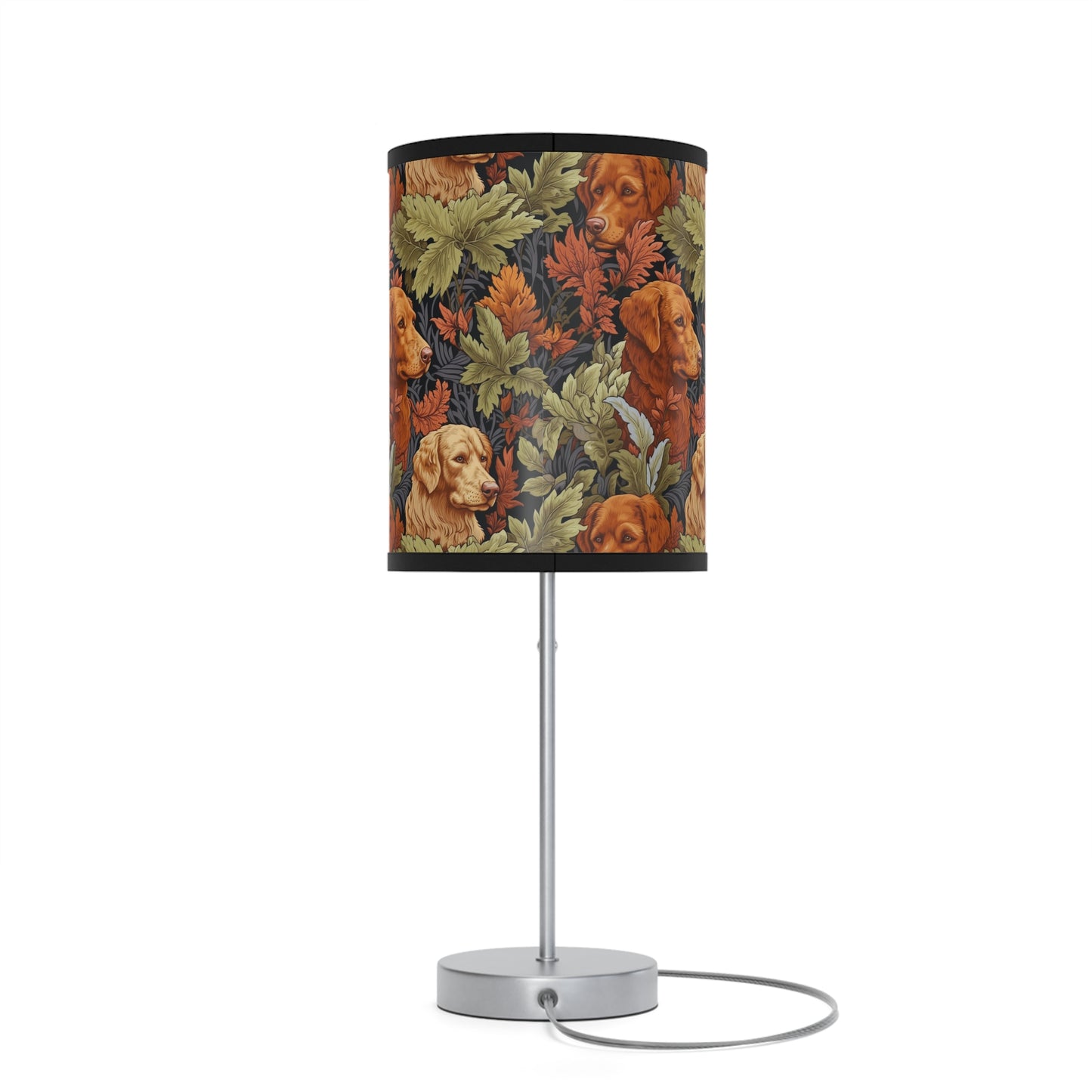 Classic English Dog Tapestry Modern Table Lamp, 20" Tall, Metal Stand, US|CA Plug, Available in 2 Finishes & Multiple Trim Colors