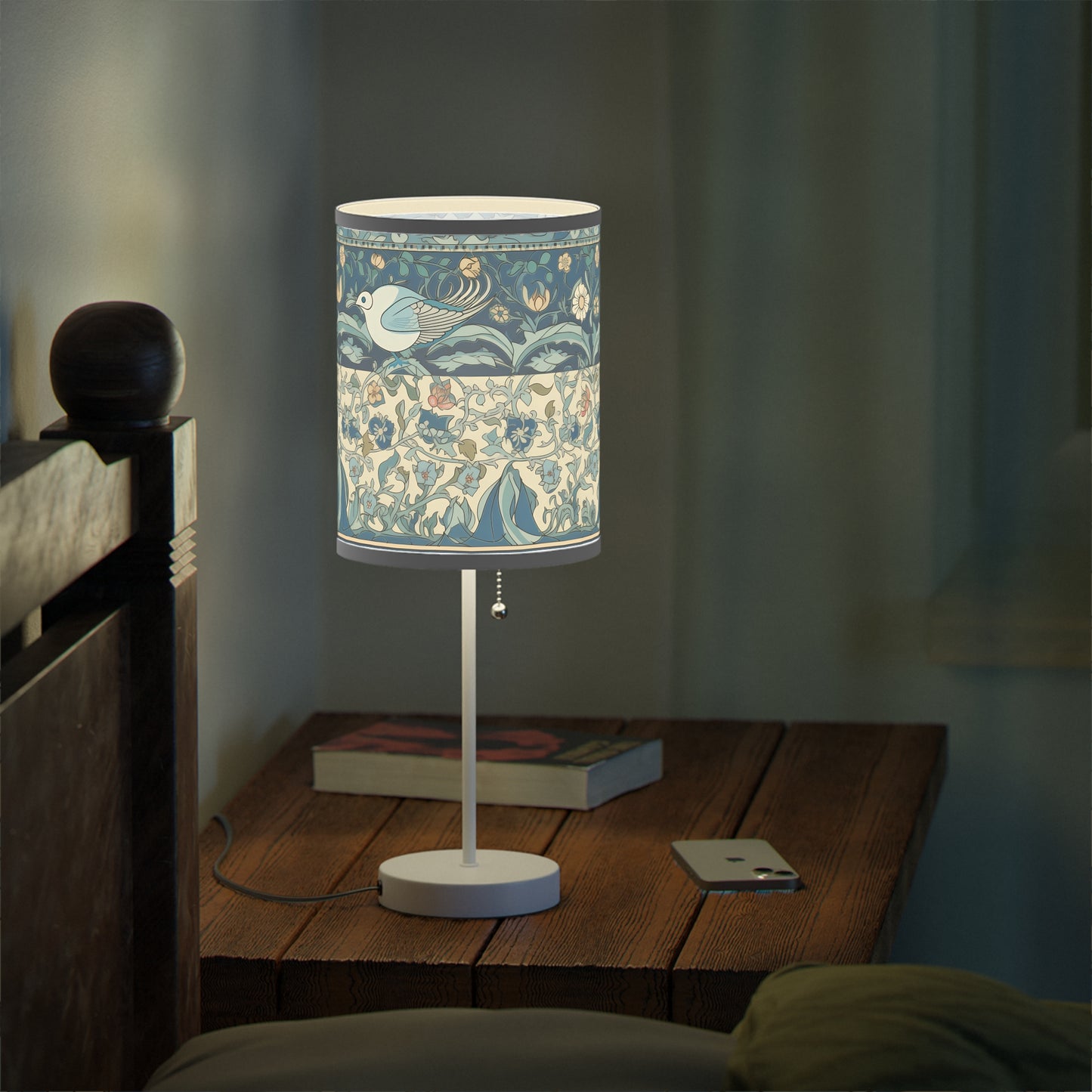 Blue Delft Dove Modern Table Lamp, 20" Tall, Metal Stand, US|CA Plug, Available in 2 Finishes & Multiple Trim Colors