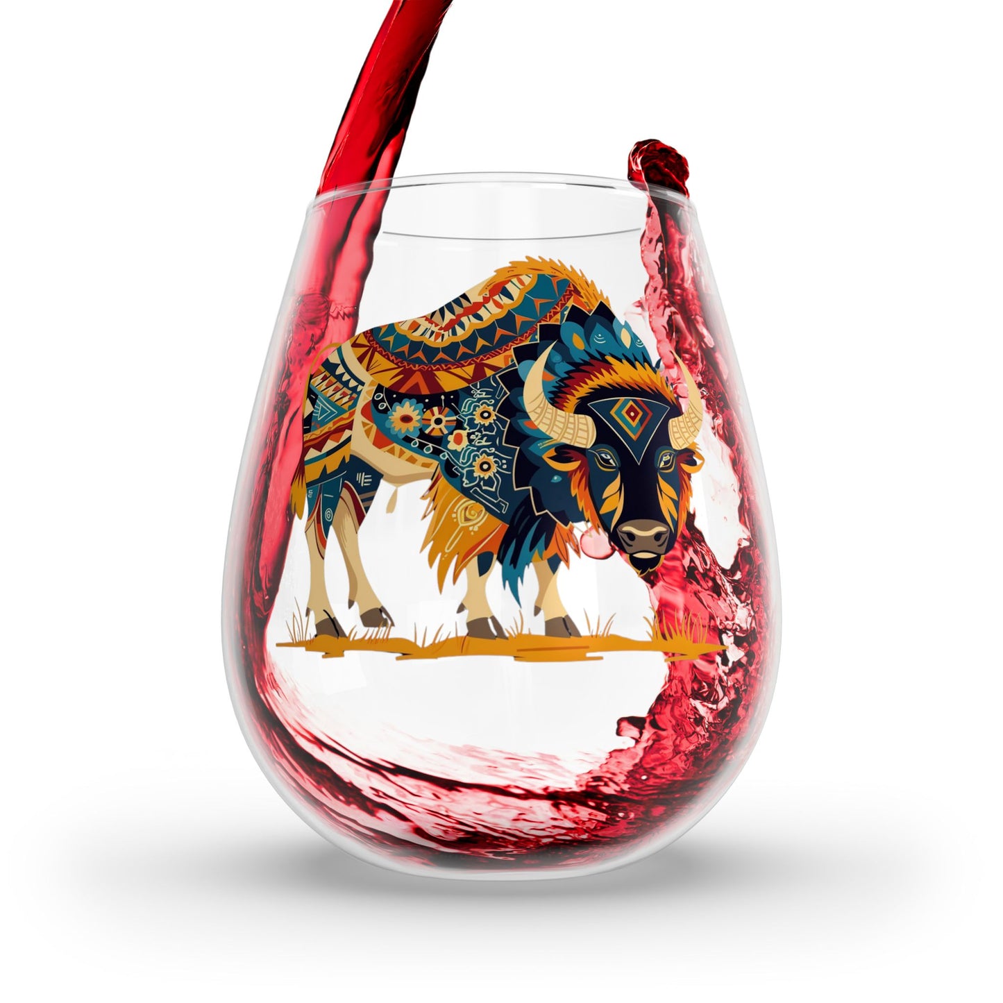 Autumn Buffalo Spirit Stemless Wine Glass - 11.75 oz - Honor the Wild, Sip in Spirit! From our Spirit of the Wild Collection.