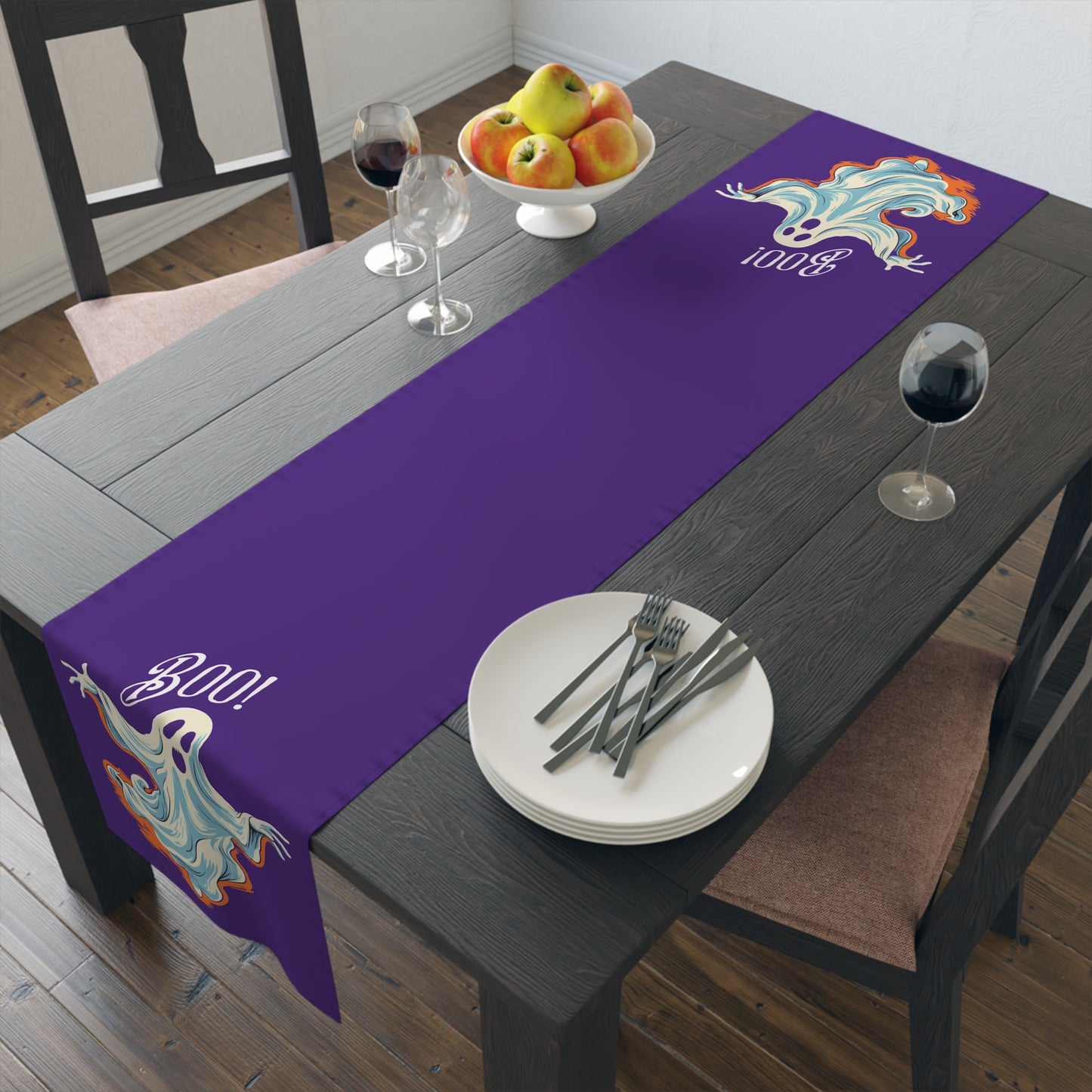 Boo! Chic Retro Ghost Halloween Purple Table Runner - Bring Retro Ghost Design to Your Halloween Festivities! - Available in 2 Sizes.