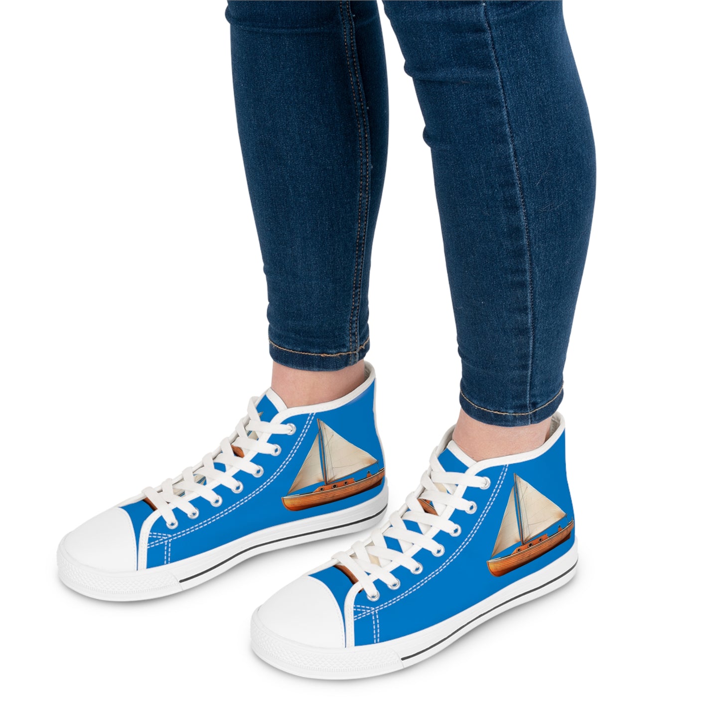 Sailboat Ladies' High Top Sneakers - Catch the Breeze – Sail Away in Stunning Style!