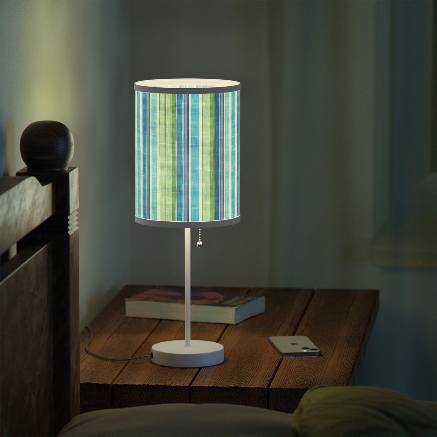 Ocean Whisper Stripes Modern Table Lamp. 20" Tall, Metal Stand, US|CA Plug, Available in 2 Finishes & Multiple Trim Colors