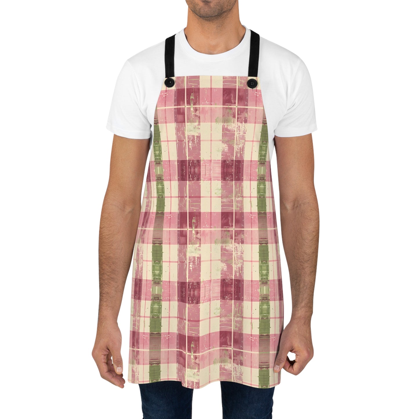 Spring Serenade Plaid Adult Apron - Wrap Yourself in Spring's Elegance with our Pink and Green Plaid!