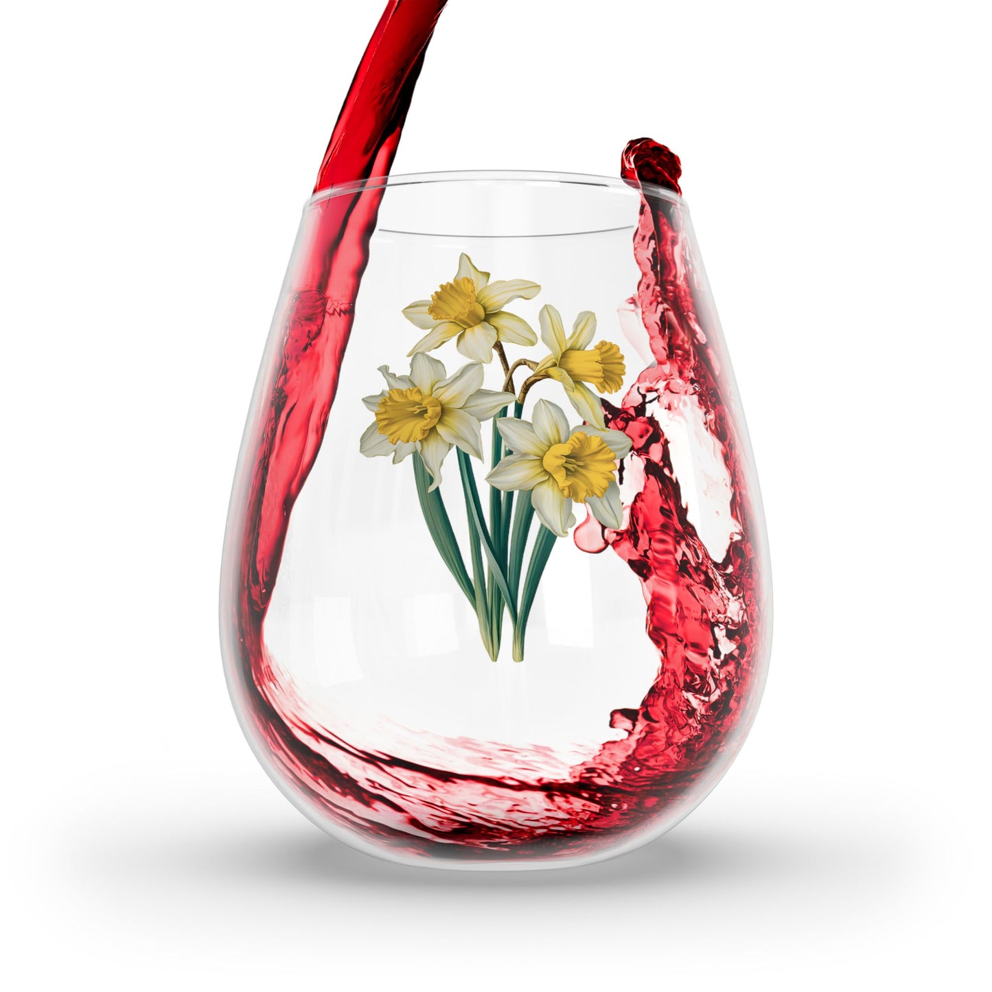March Birth Month Flower - Daffodil Stemless Wine Glass - 11.75 oz - Welcome Spring with Every Sip! From our Blooming Celebrations Birth Flower Collection.