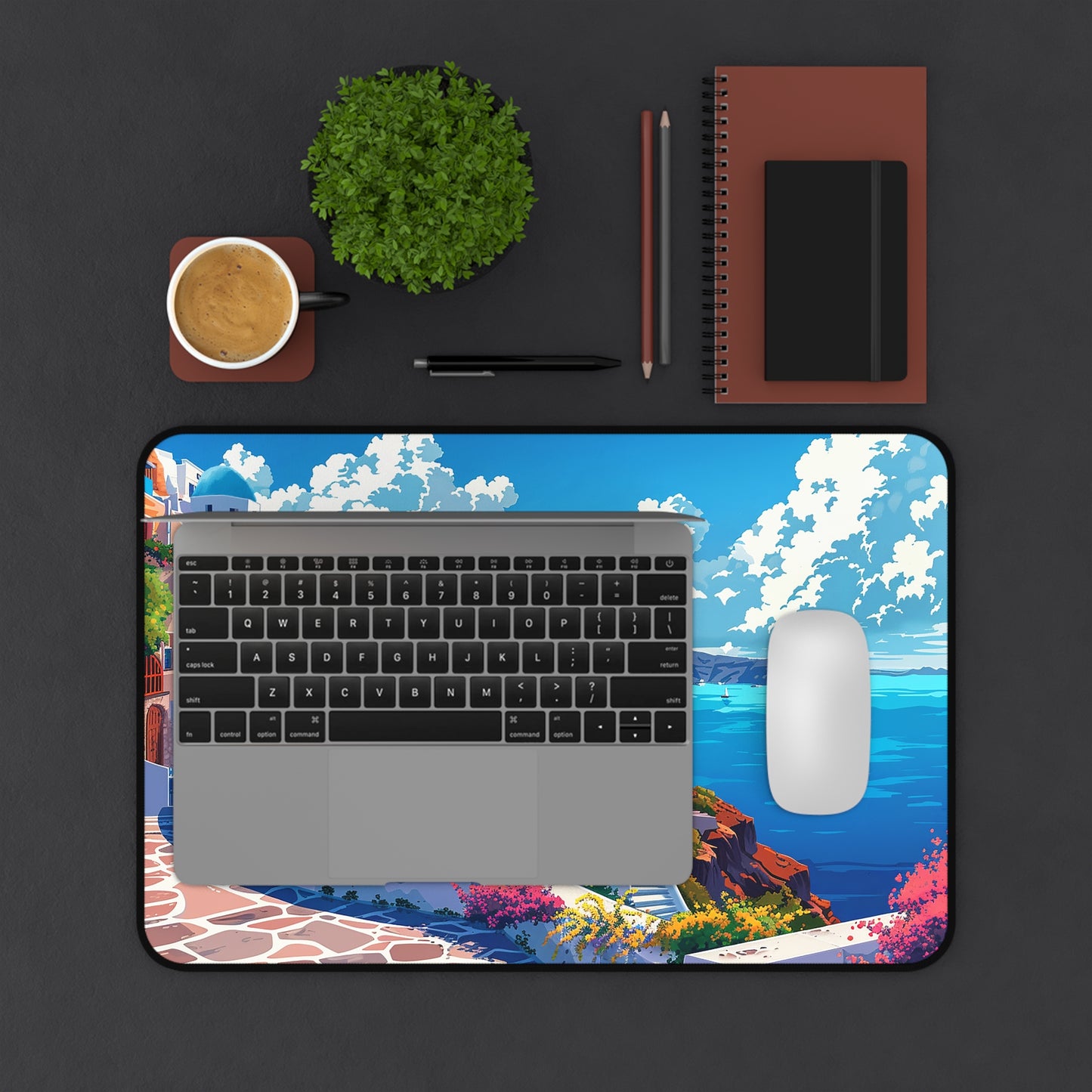Santorini Serenity Desk Mat (Desk Pad) - Bring Mediterranean Bliss to Your Desk! Available in 3 sizes.