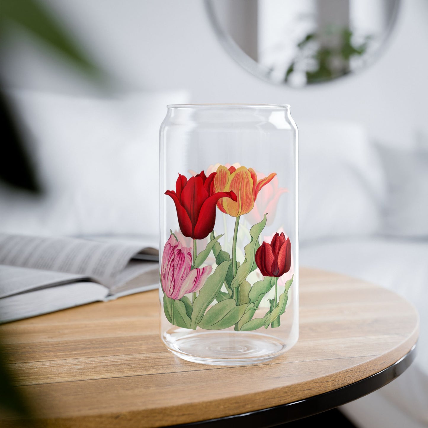 Vintage Tulip Blooms Sipper Glass Tumbler - 16 oz - Sip in Springtime Splendor! From our Vintage Spring Flowers Collection.