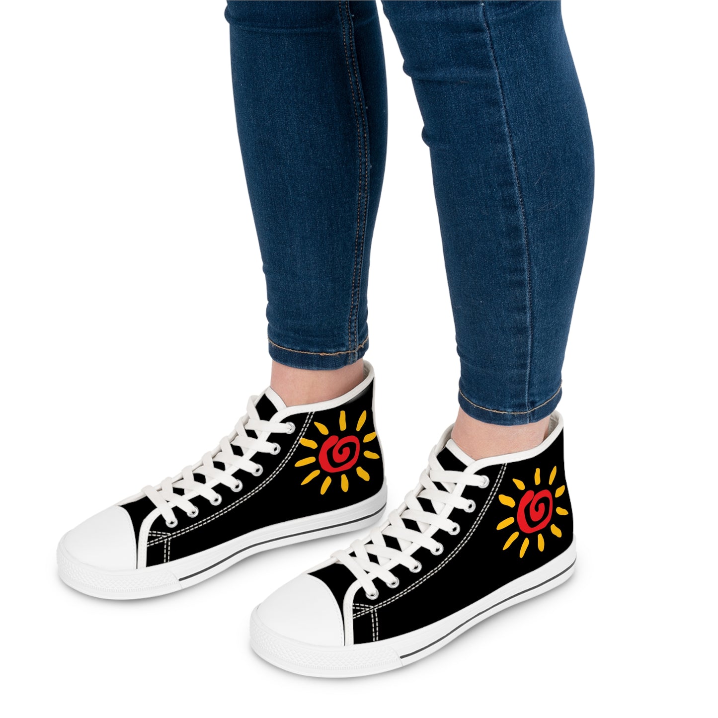 Our Day in the Sun! Ladies' High Top Sneakers - Black Background - Make a Bold and Bright Statement!
