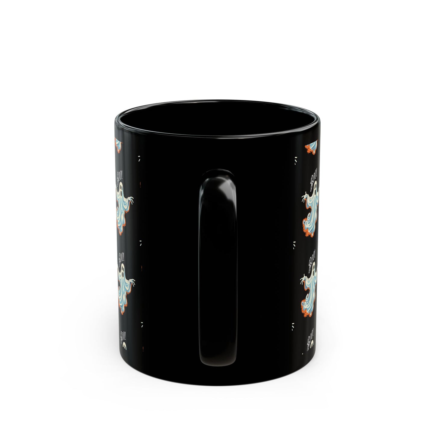 Boo! Chic Retro Ghost Halloween Black Mug - 11oz, 15oz - Sip in Spooky Style with a Retro Twist!