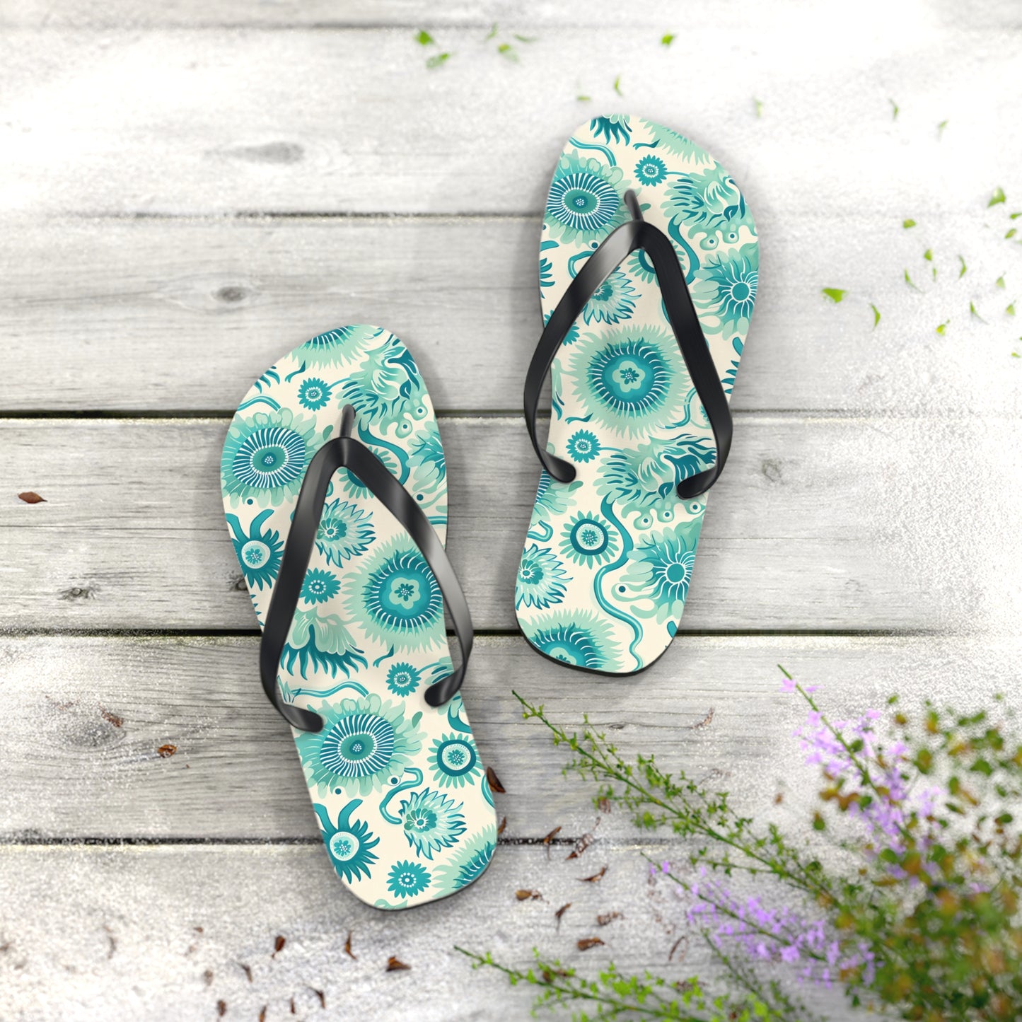 Surreal Sea Garden Flip Flops. 5/8" Thick Comfortable Summer or Winter Gym/Sauna Footwear for Men and Women.