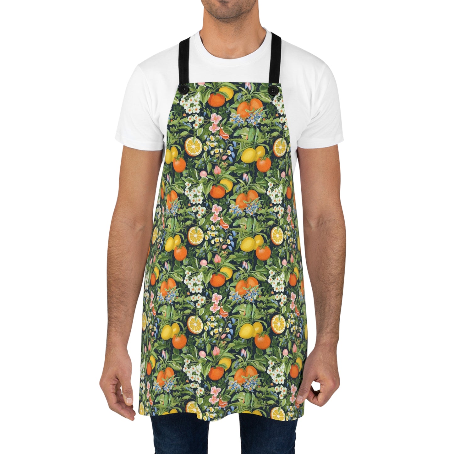 Classic Fruit & Floral Adult Apron - Richly Colored Oranges, Lemons, Multicolored Flowers. Bright some glorious fruit into your kitchen!