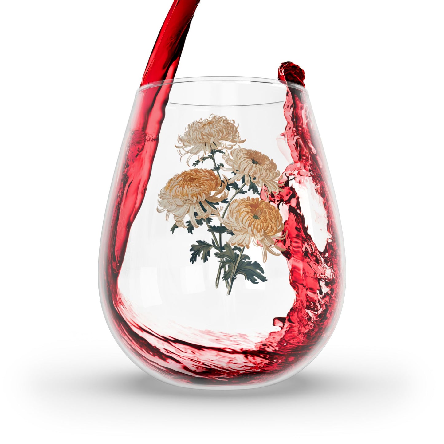 November Birth Month Flower - Chrysanthemum Stemless Wine Glass - 11.75 oz - Embrace November’s Blooming Elegance! From our Blooming Celebrations Birth Flower Collection.