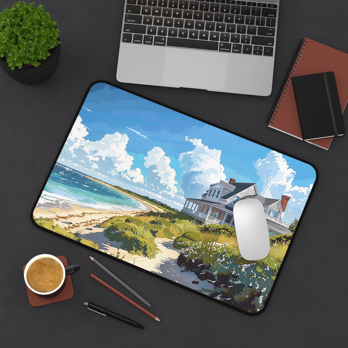Nantucket Beach House Desk Mat (Desk Pad) - Transform Your Desk with Coastal Bliss! Available in 3 sizes.