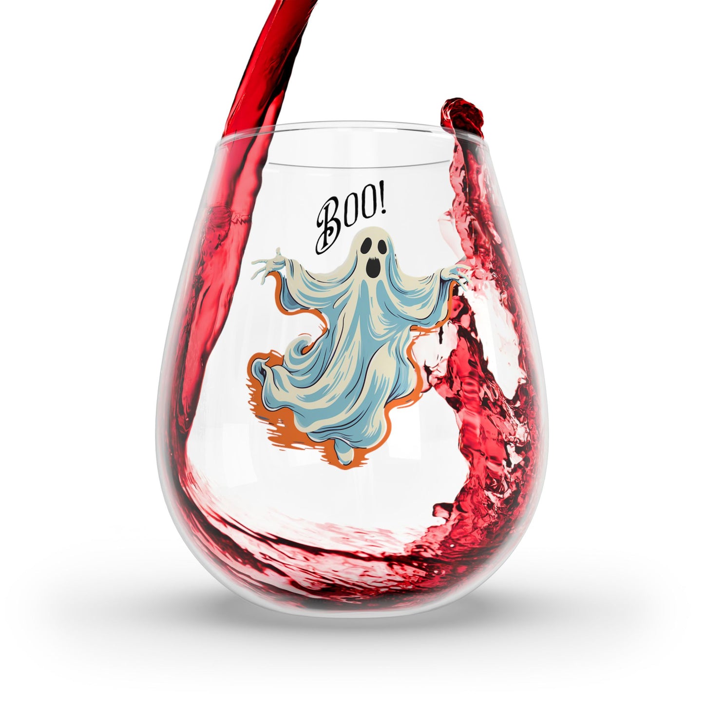 Boo! Chic Retro Ghost Halloween Stemless Wine Glass - 11.75oz - Raise a Glass to the Perfect Blend of Spooky Charm and Vintage Vibes!