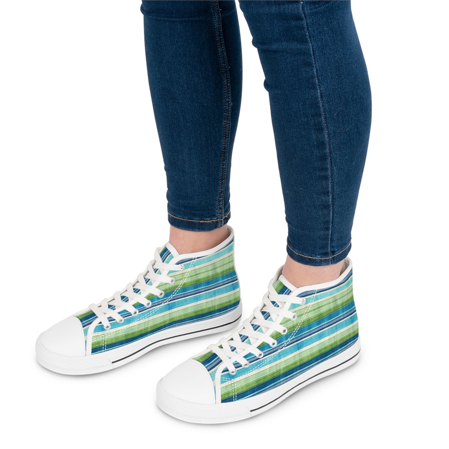 Ocean Whisper Stripes Ladies' High Top Sneakers - Stride with the Tide: Ocean Whisper Stripes High Tops!
