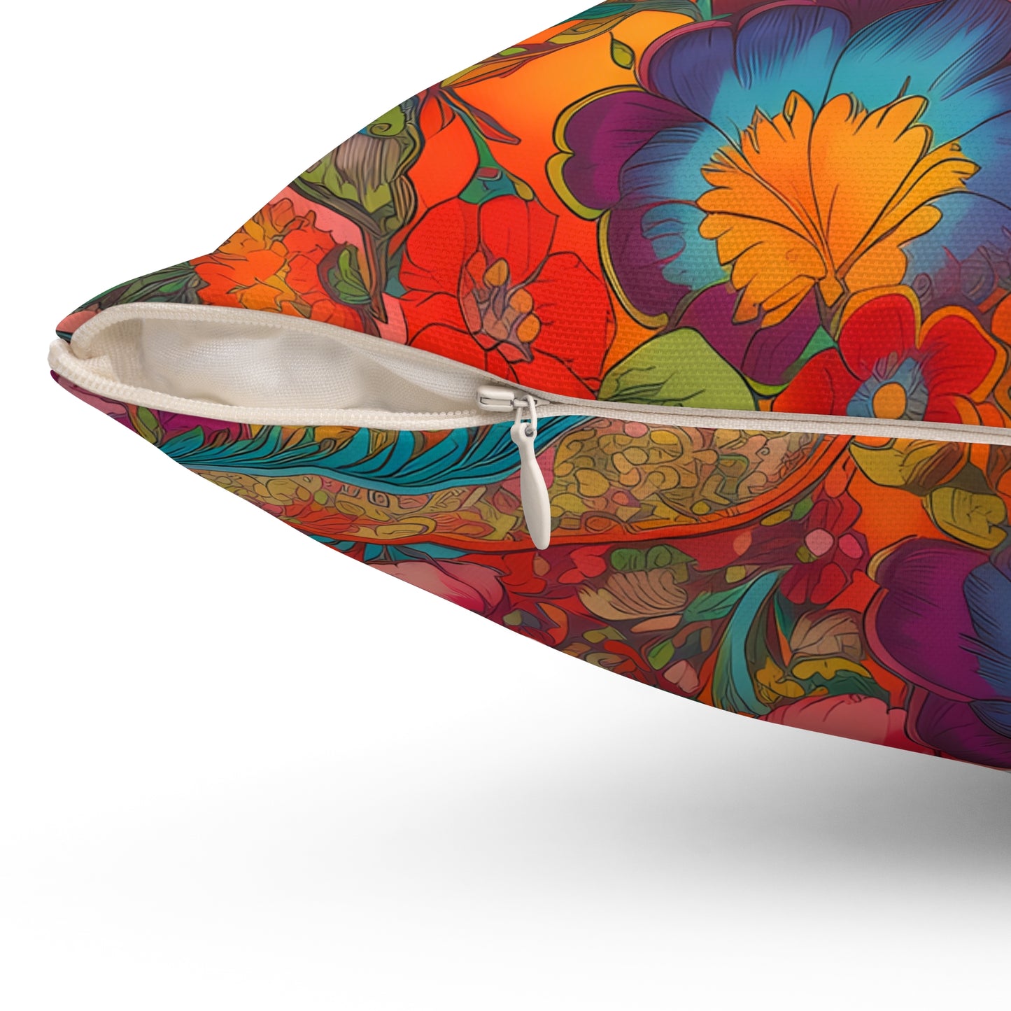 Kaleidoscopic Floral Dance Square Throw Pillow - Spun Polyester - Double-Sided Print - Concealed Zipper - Available in 4 sizes.