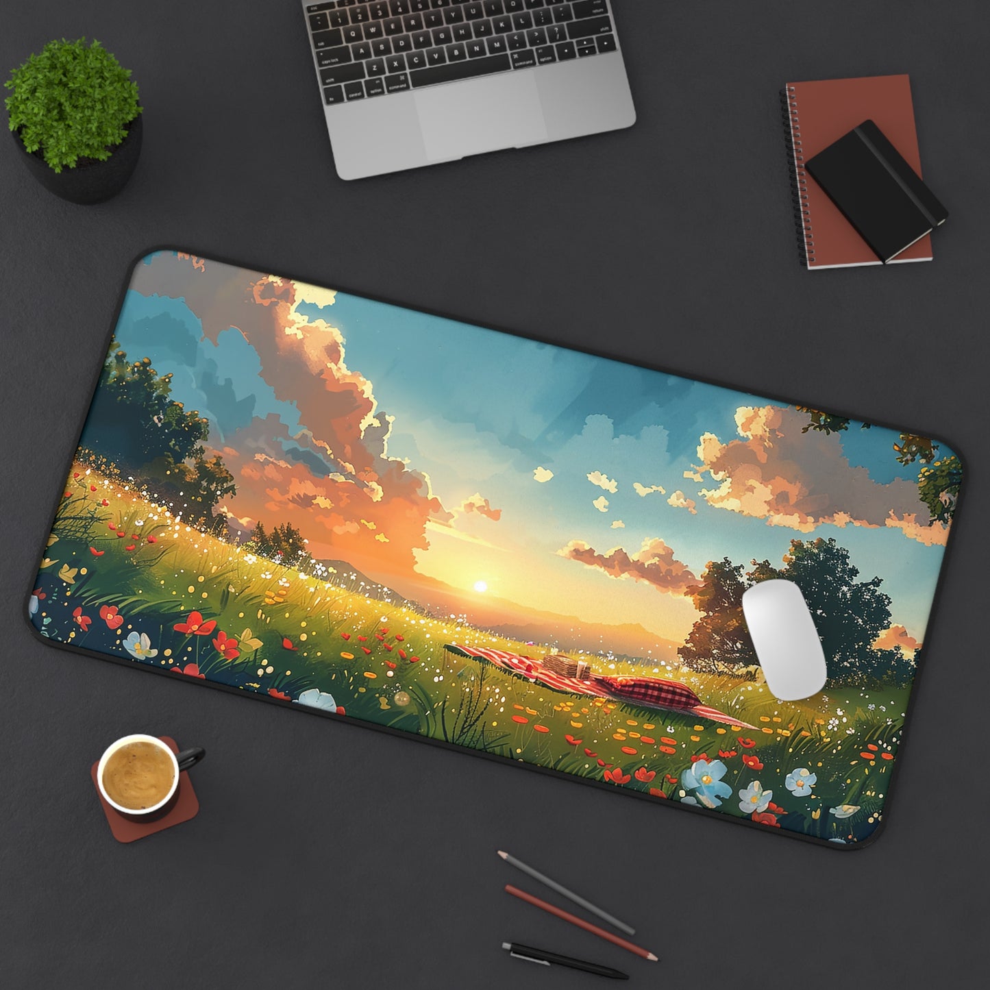 Meadow Picnic Desk Mat (Desk Pad) - Design Your Desk with Daisies - Work Where the Grass is Greener! Available in 3 sizes!