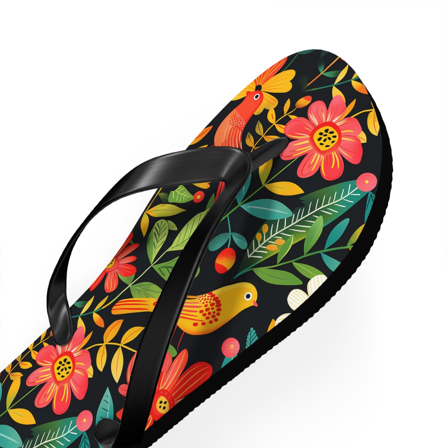 Blooming Bird Wonderland Flip Flops. 5/8" Thick Comfortable Summer or Winter Gym/Sauna Footwear for Men and Women.