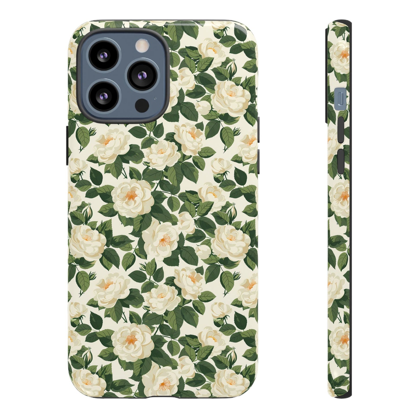White Roses at Dawn Tough Phone Case for Apple iPhone, Samsung Galaxy, and Google Pixel.