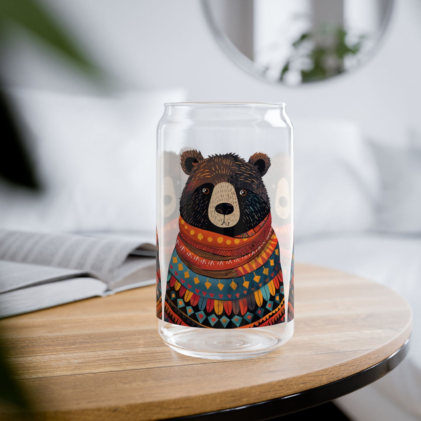 Uncle Bear Sipper Glass Tumbler - 16 oz - Wrap Yourself in Warmth with Uncle Bear's Cozy Charm! - From our Bear Family Collection.