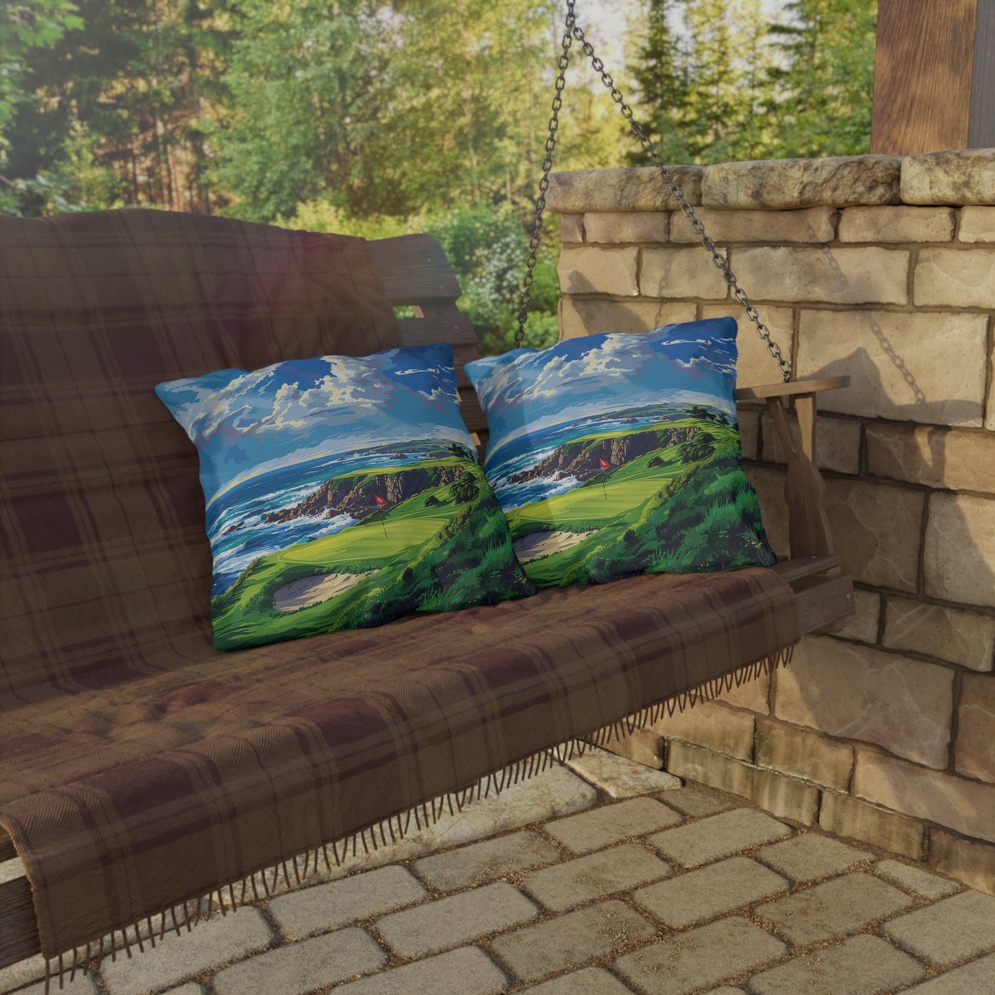 Coastal Tee Time Square Outdoor Pillow - Spun Polyester - Double-Sided Print - UV-Resistant - Water-Resistant - Available in 3 sizes.