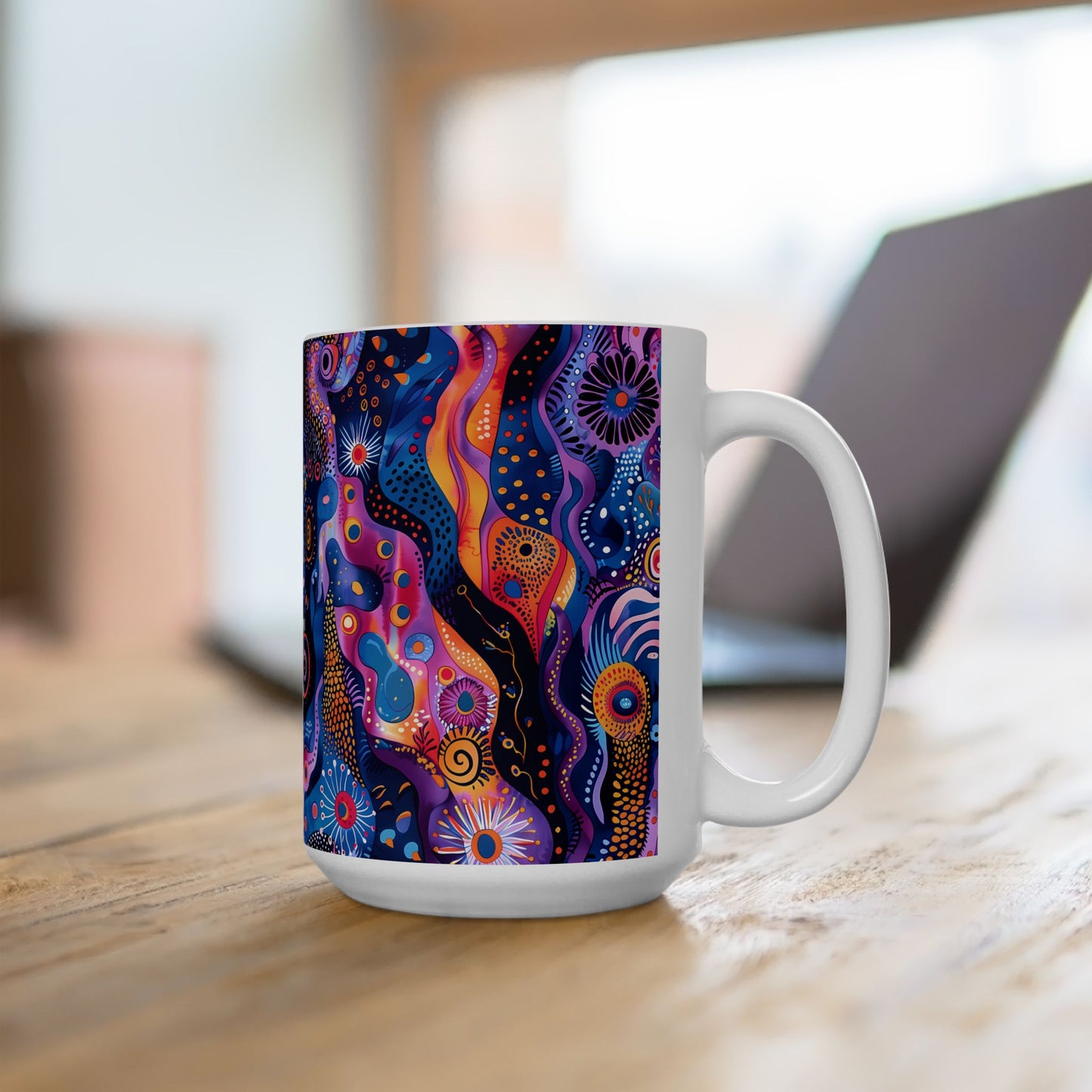Purple Craziness Ceramic Mug 15 oz. Sip in Style - Vibrancy in Every Cup!