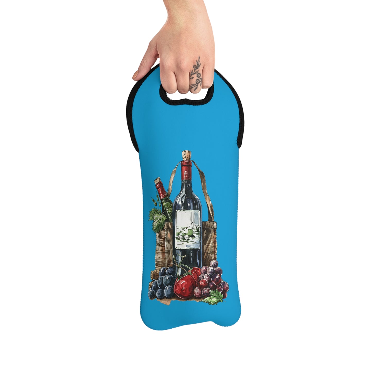 Azure Vineyard Bliss Wine Tote Bag - 100% Neoprene - Blue Skies and Fine Wines Await!