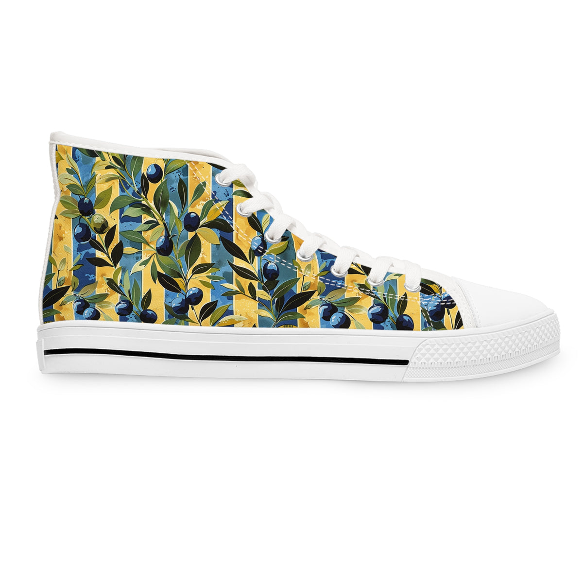 Olive Orchard Stripes Ladies' High Top Sneakers - Where Classic Stripes Meet Rustic Orchard Charm!
