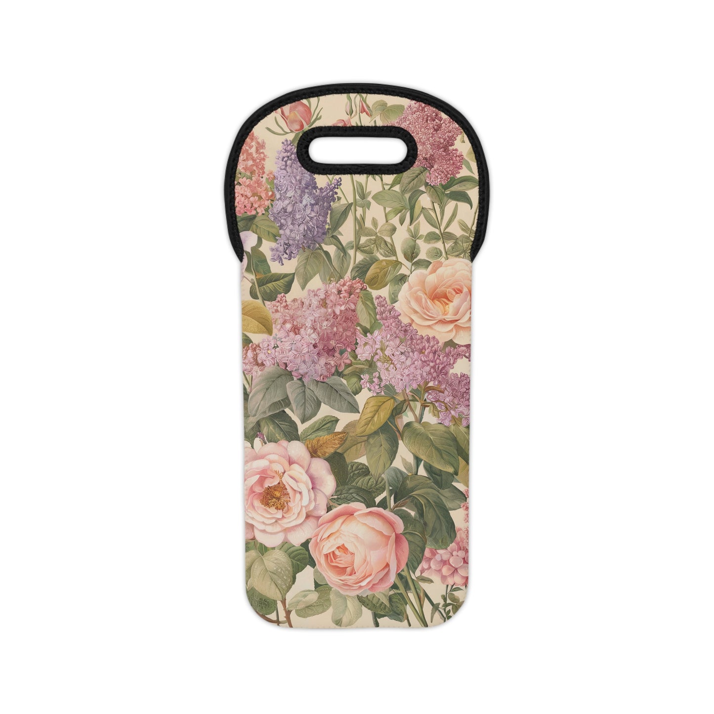 Lilac & Rose Blossom Elegance Wine Tote Bag - 100% Neoprene - Carry Timeless Floral Beauty with every Pour!