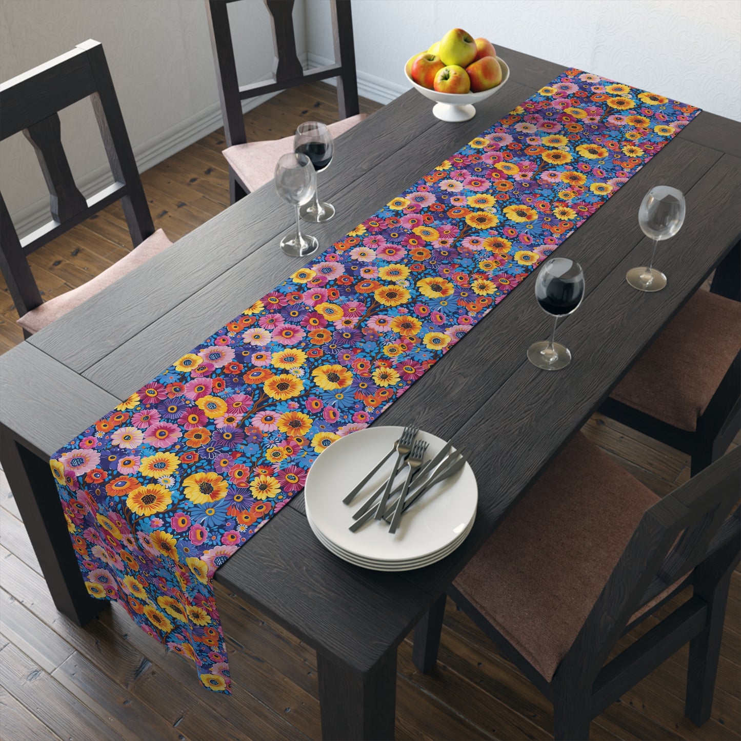 Midnight Garden Whimsy Table Runner - Bring the Magic of Midnight Blooms to Your Table! Available in 2 sizes.