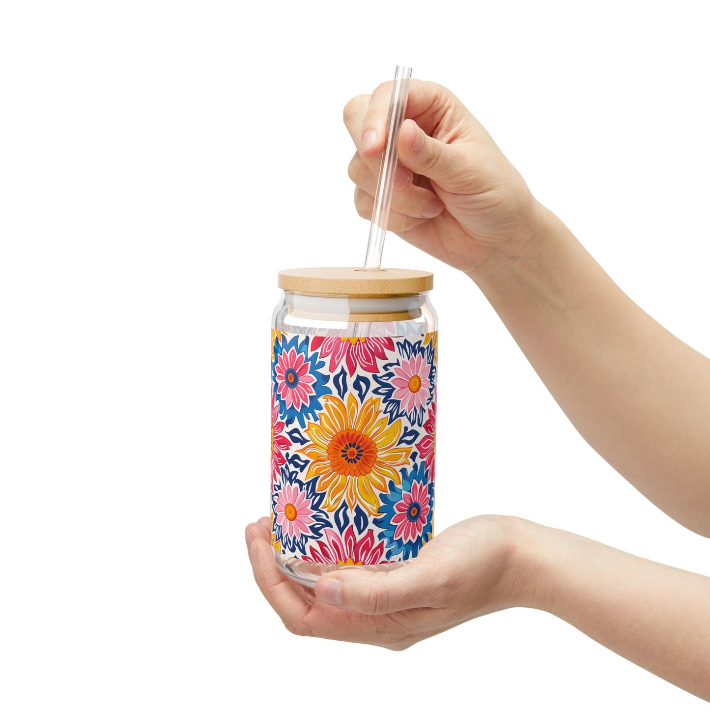 Sunsplash Petals Sipper Glass Tumbler - 16 oz - Sip in the Sunshine with Every Petal!