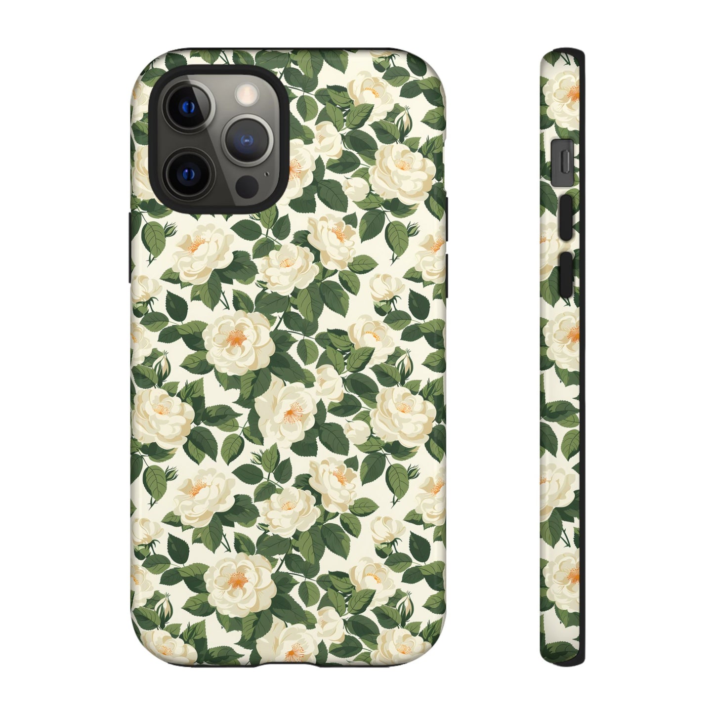 White Roses at Dawn Tough Phone Case for Apple iPhone, Samsung Galaxy, and Google Pixel.