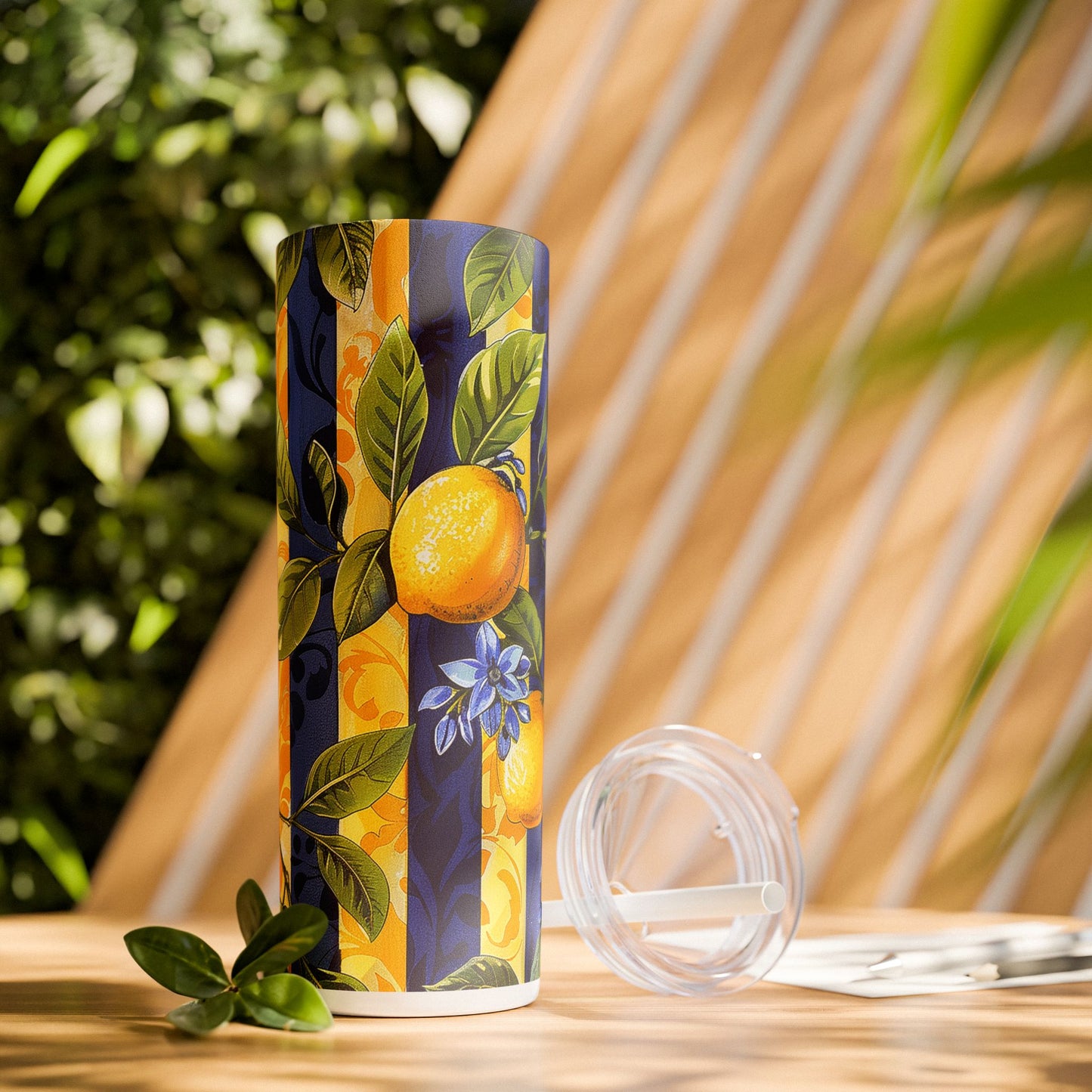 Sunlit Citrus Escape Skinny Tumbler with Straw - 20 oz. Insulated Stainless Steel - Escape to Sunshine in Every Sip!