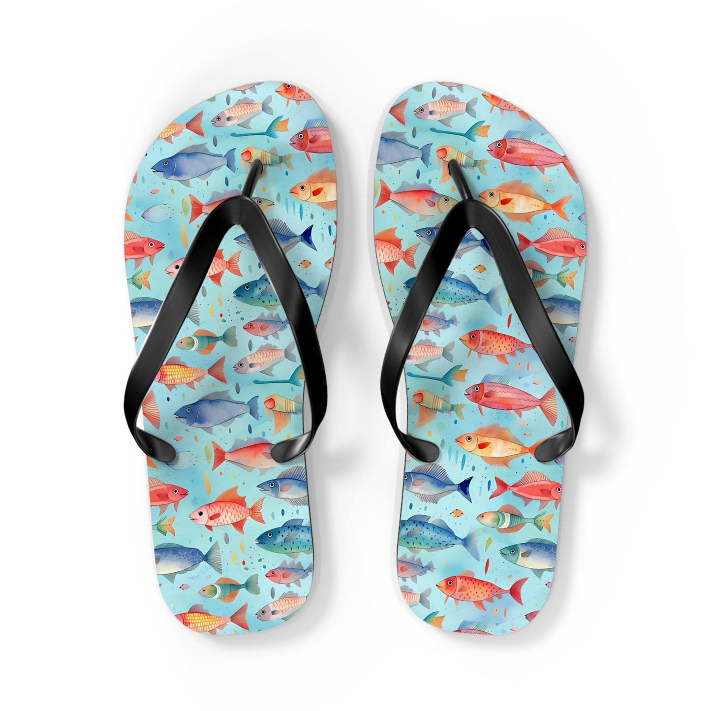 Happy Swimming Fish Flip Flops. 5/8" Thick Comfortable Summer or Winter Gym/Sauna Footwear for Men and Women.