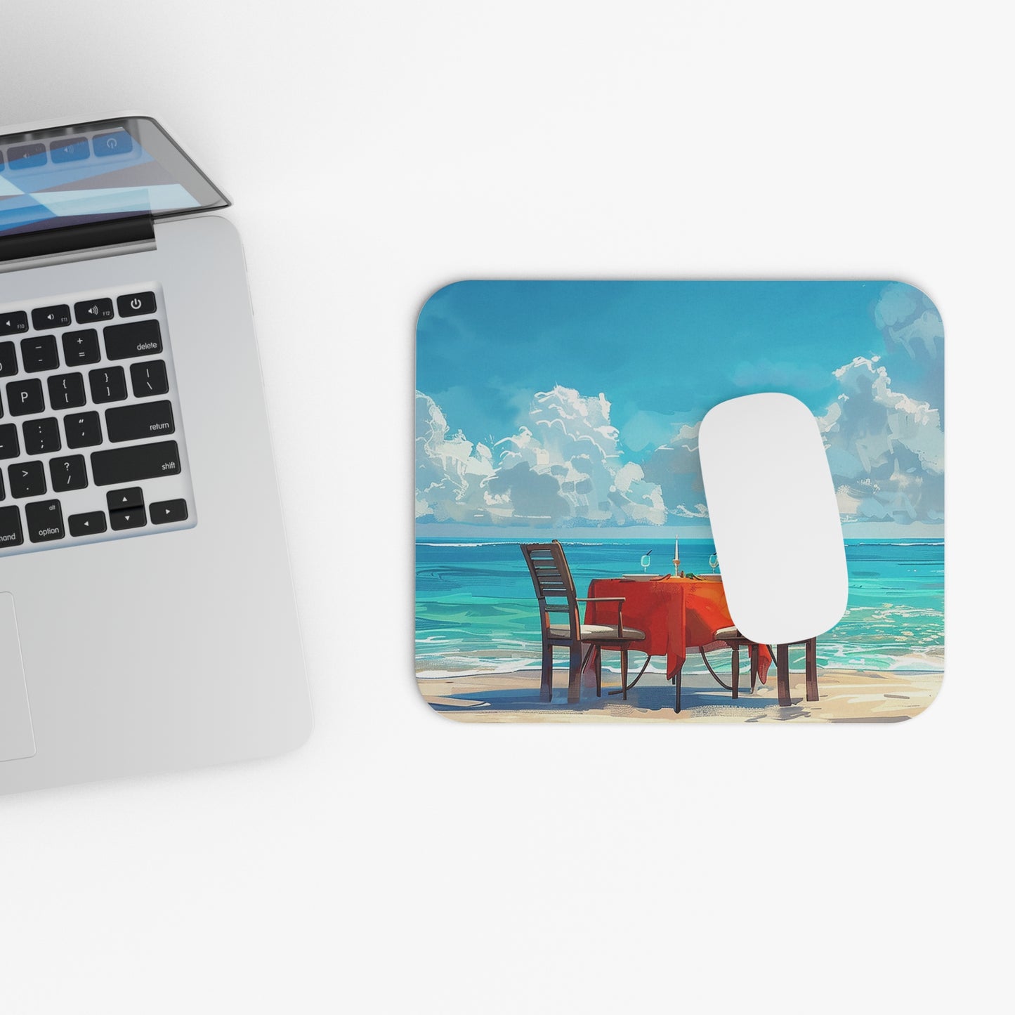 Beachside Dinner Delight Mouse Pad - Dine by the Beach with Every Click!