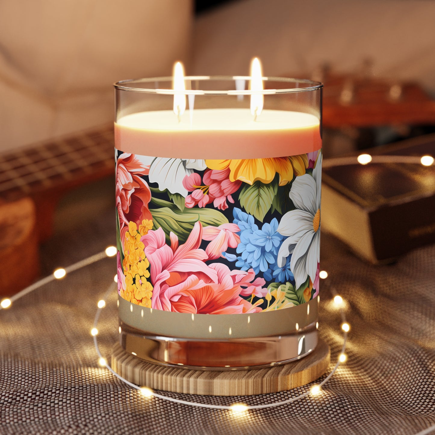 Chic Floral 100% Soy Wax Scented Candle. 11 oz. Full Glass, Phthlate-Free & Lead-Free Two-Wick Candle, Three Fragrance Options.