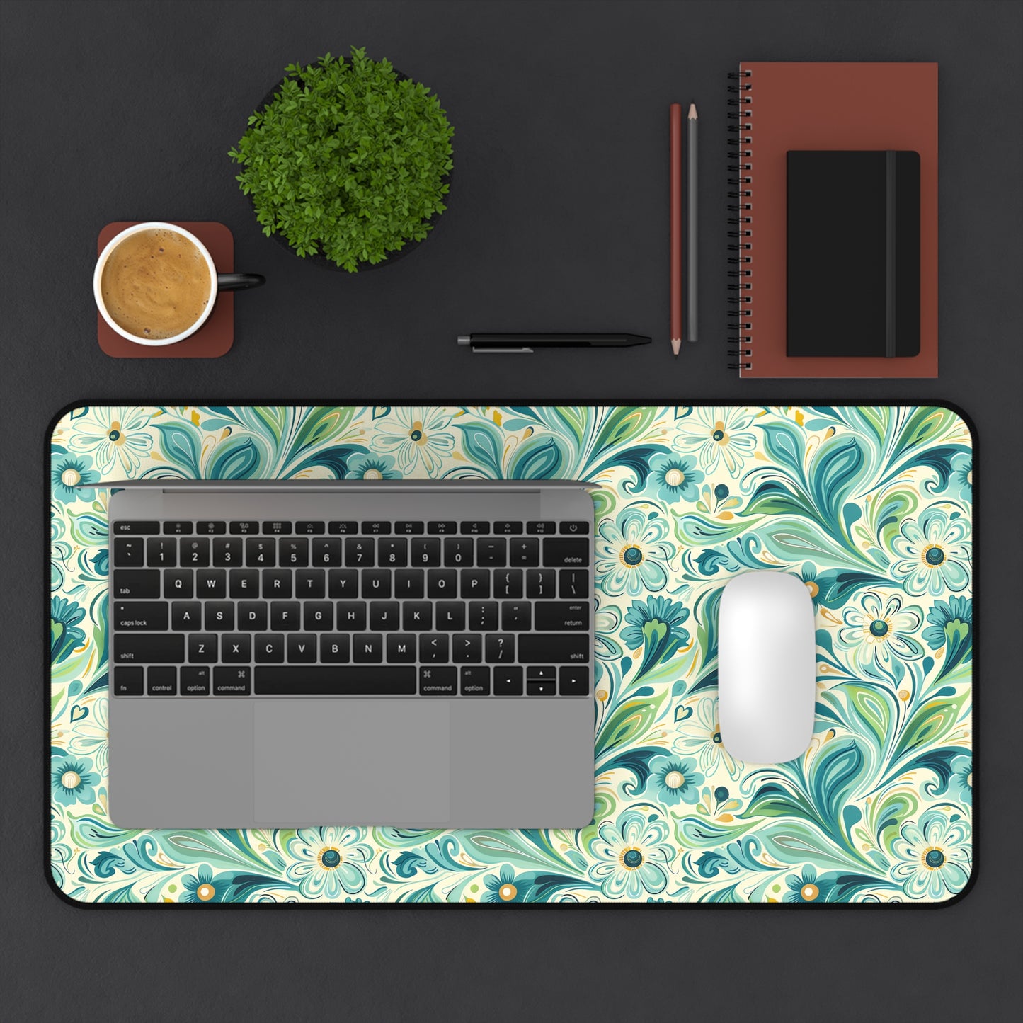 Whimsical Teal Floral Garden Desk Mat (Desk Pad) - Let Your Desk Bloom with Whimsy! Available in 3 sizes.
