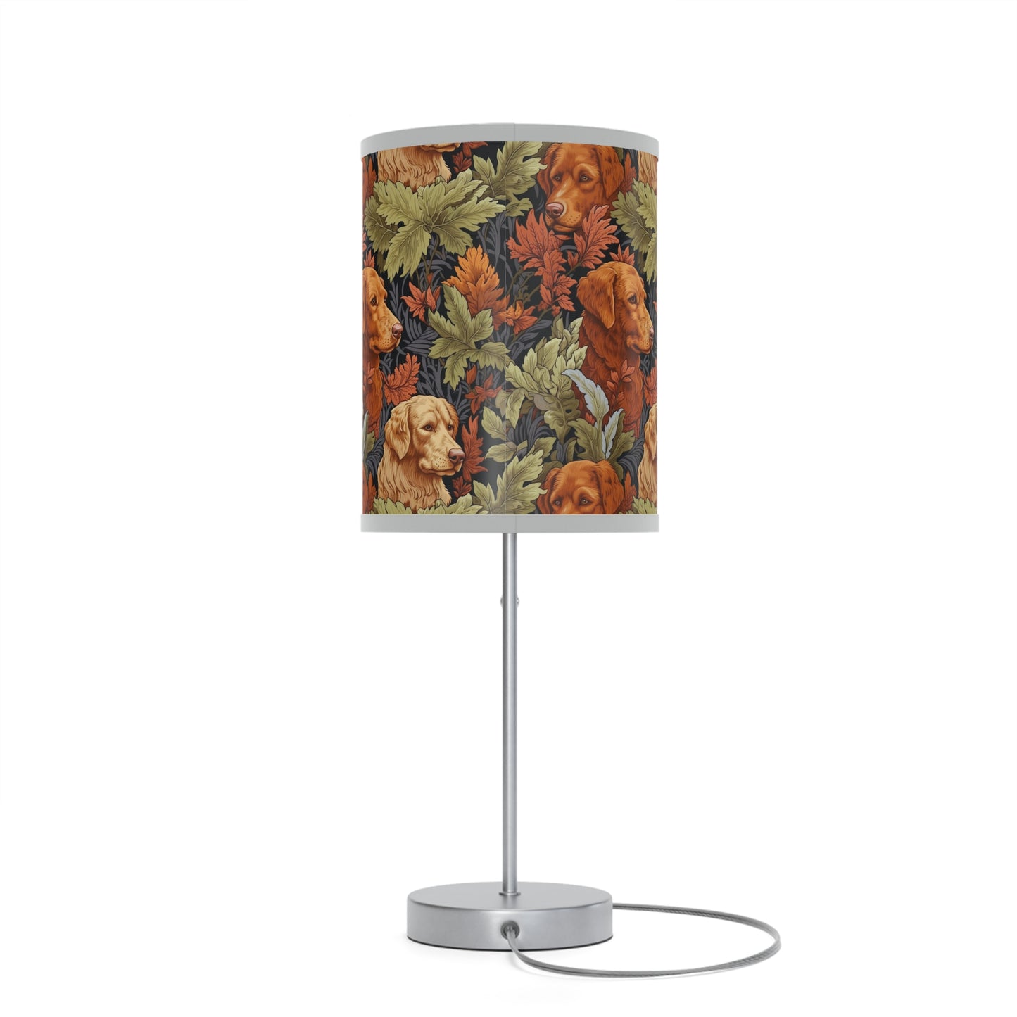 Classic English Dog Tapestry Modern Table Lamp, 20" Tall, Metal Stand, US|CA Plug, Available in 2 Finishes & Multiple Trim Colors