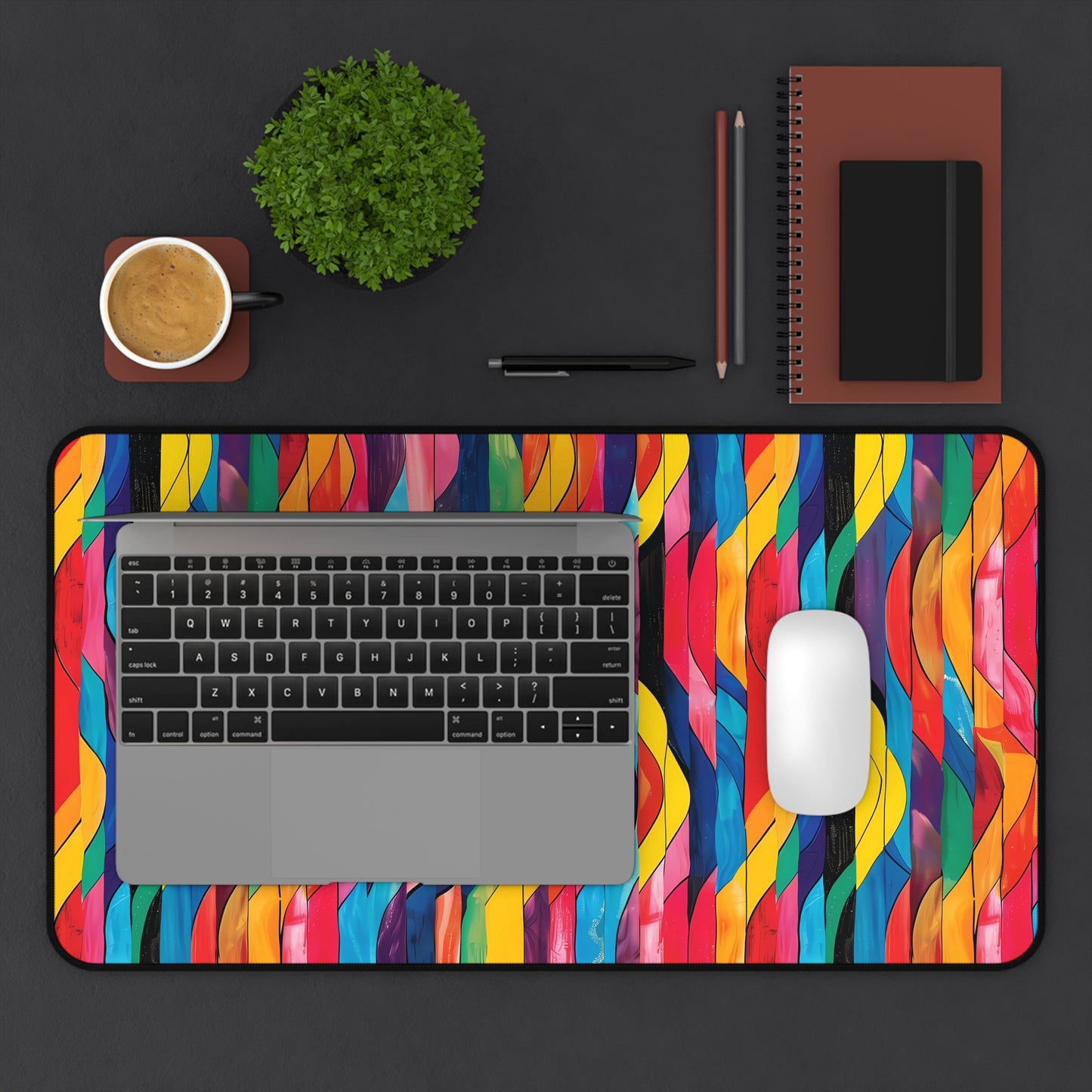 Retro Ripples Desk Mat (Desk Pad) - Colorful Vibes for Your Desk! Available in 3 sizes.